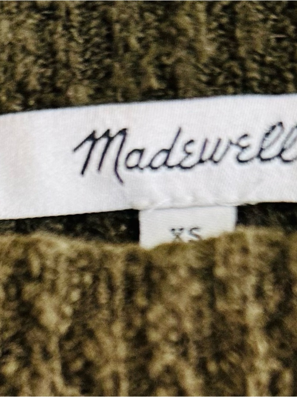 Madewell Olive Green & White Striped Ribbed Crew Sweater - Picture 2 of 5